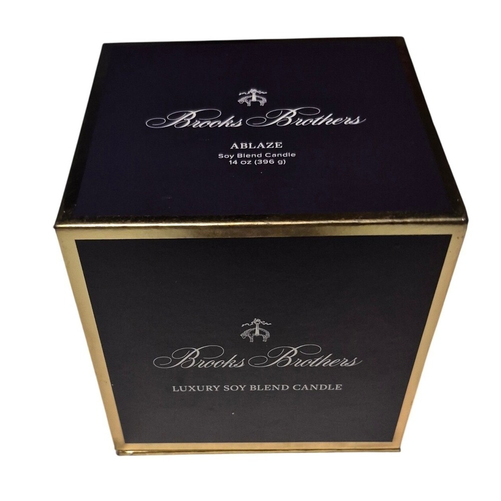 Brooks Brothers ABLAZE Luxury Soy Blend Candle 14 oz Gold Trim Black Box